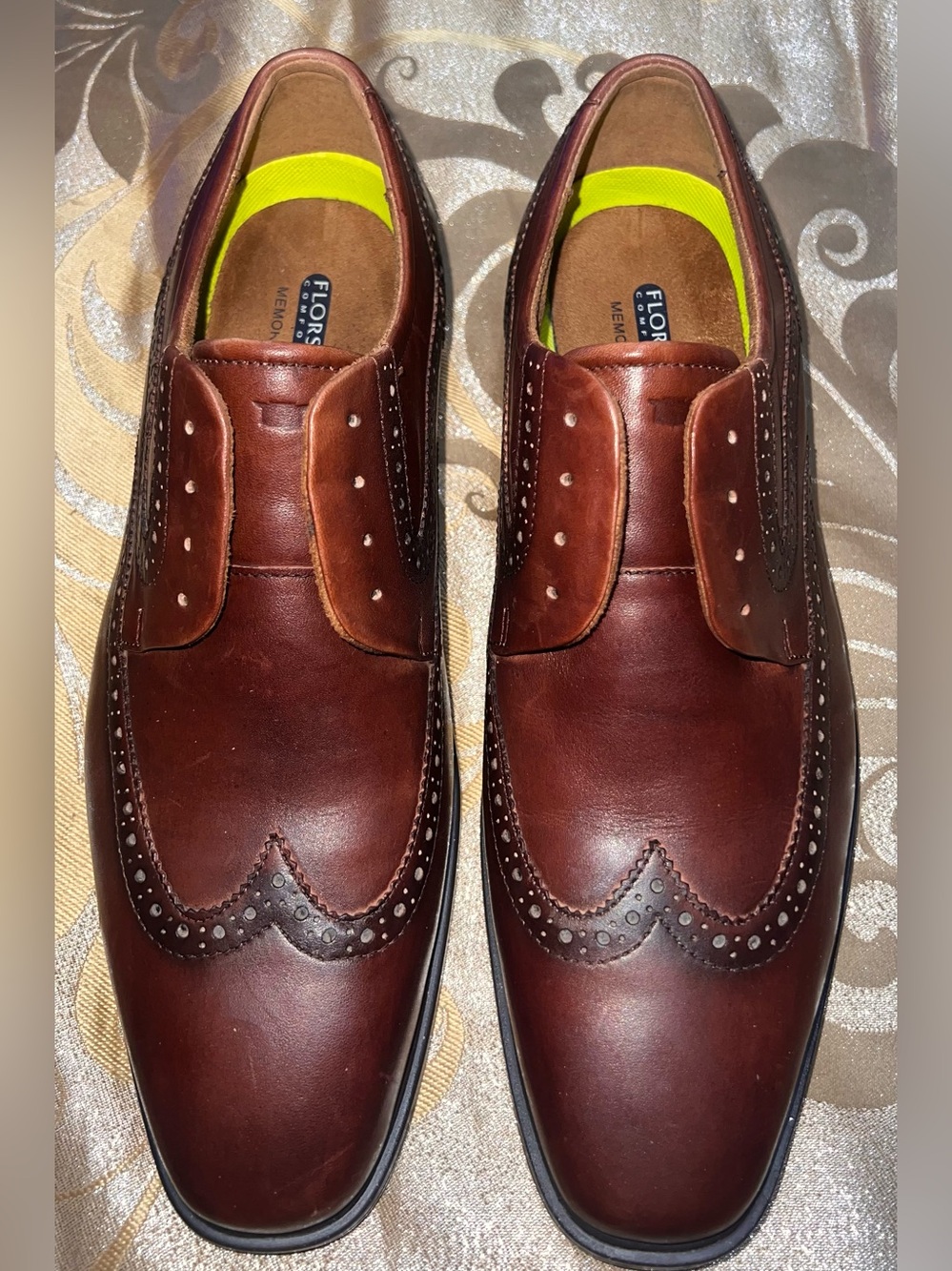 Florsheim Comfortech Cognac Leather Wingtip Oxfords Size 10- Pristine Like New